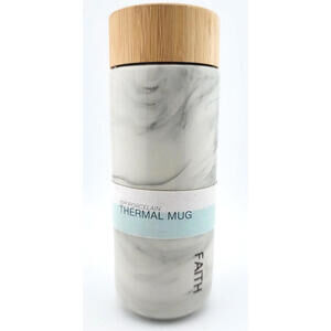 10oz Porcelain Double Wall Thermal Travel Mug – Marble Pattern – Bamboo Lid